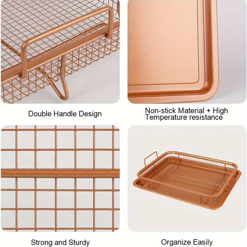 Set Of 2 Pcs Air Fryer Tray, Double Non Stick Crisper Tray, Multifunction Roasting Frying Basket, Heat Resistance Oven Grill Pan Basket, Cooling Grill Pan Plate With Handles Set Of 2 Pcs Air Fryer Tray, Double Non Stick Crisper Tray, Multifunction Roasting Frying Basket, Heat Resistance Oven Grill Pan Basket, Cooling Grill Pan Plate With Handles